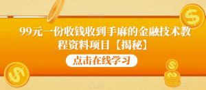 99元一份收钱收到手麻的金融技术教程资料项目【揭秘】_乐帮资源库