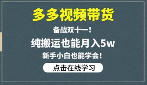 多多视频带货,备战双十一,纯搬运也能月入5w,新手小白也能学会_乐帮资源库
