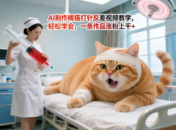 AI制作橘猫打针反差视频教学，学会，一条作品涨粉上千+_乐帮资源库